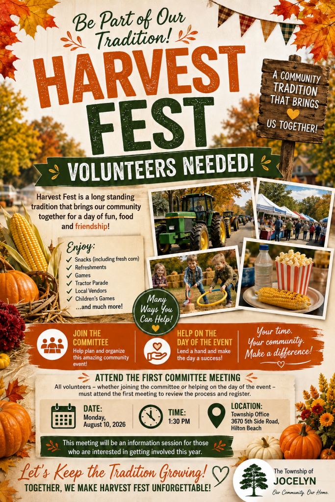 Image that is asking for volunteers for the upcoming Harvest Fest